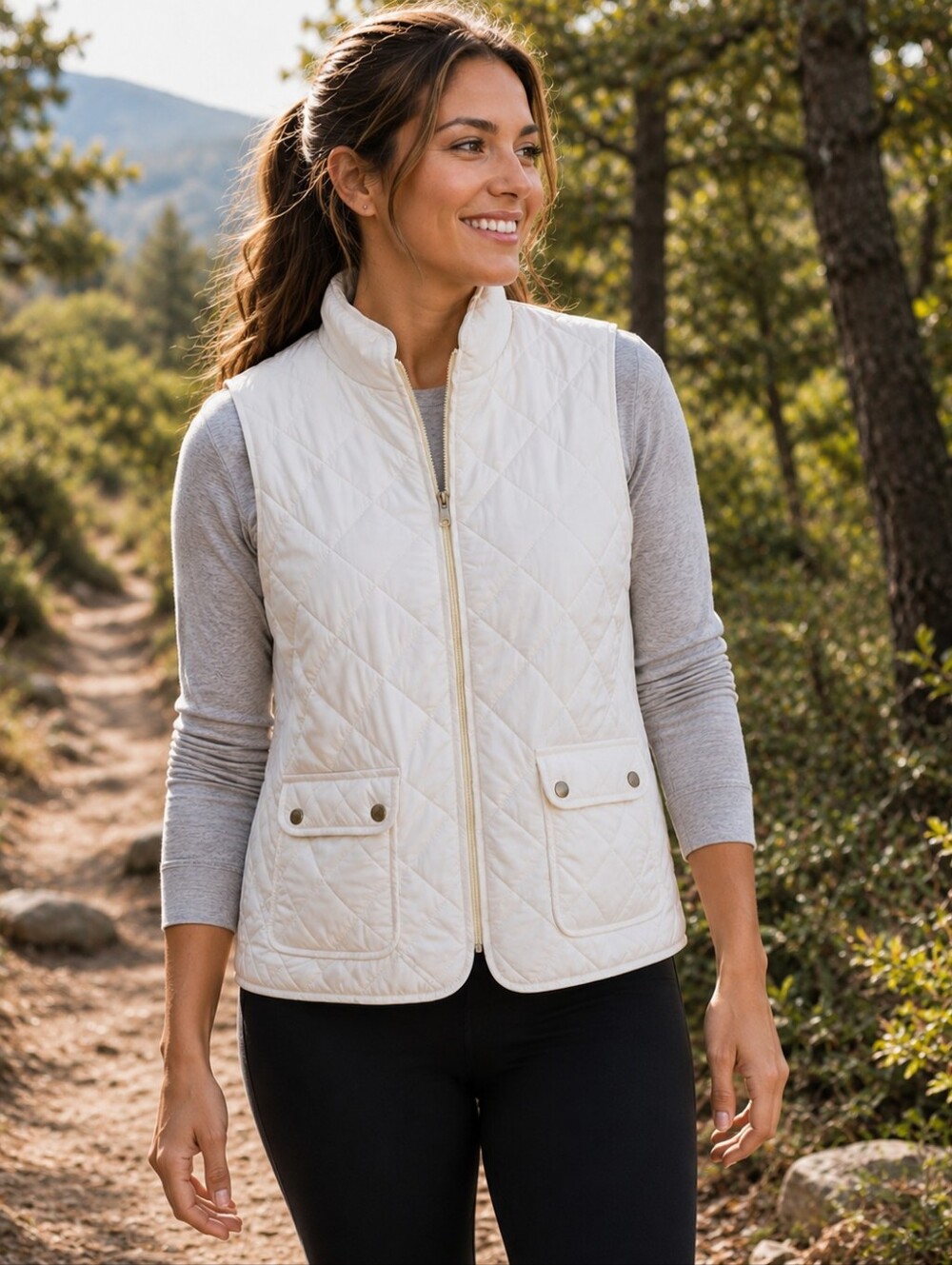 St. John's Bay Women's Midweight Puffer Quilted Vest Ivory Size XL